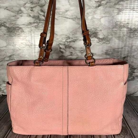 Coach Pink and Brown Leather Tote Bag Purse Double Handles - Picture 3 of 14